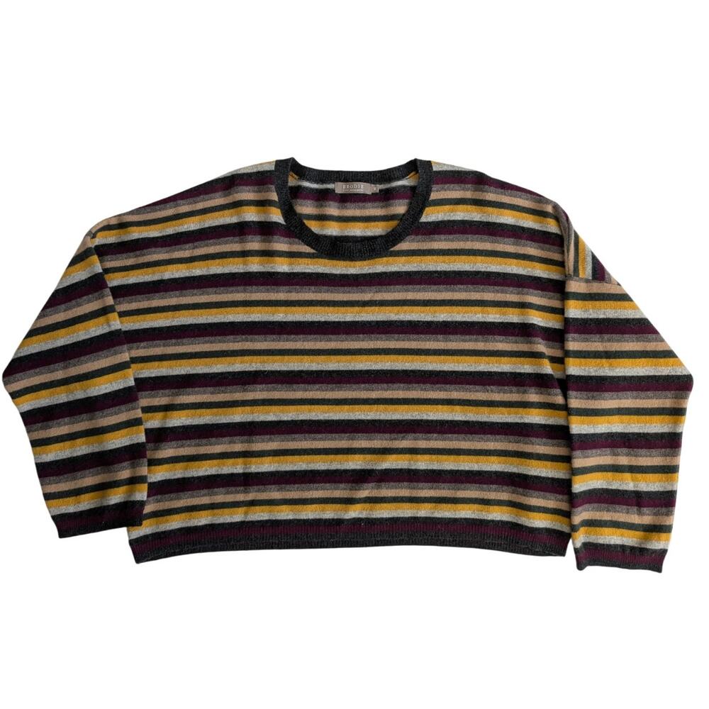 Brodie Cashmere Striped Boxy Long Sleeve Sweater - Medium Autumn Preppy Elevated